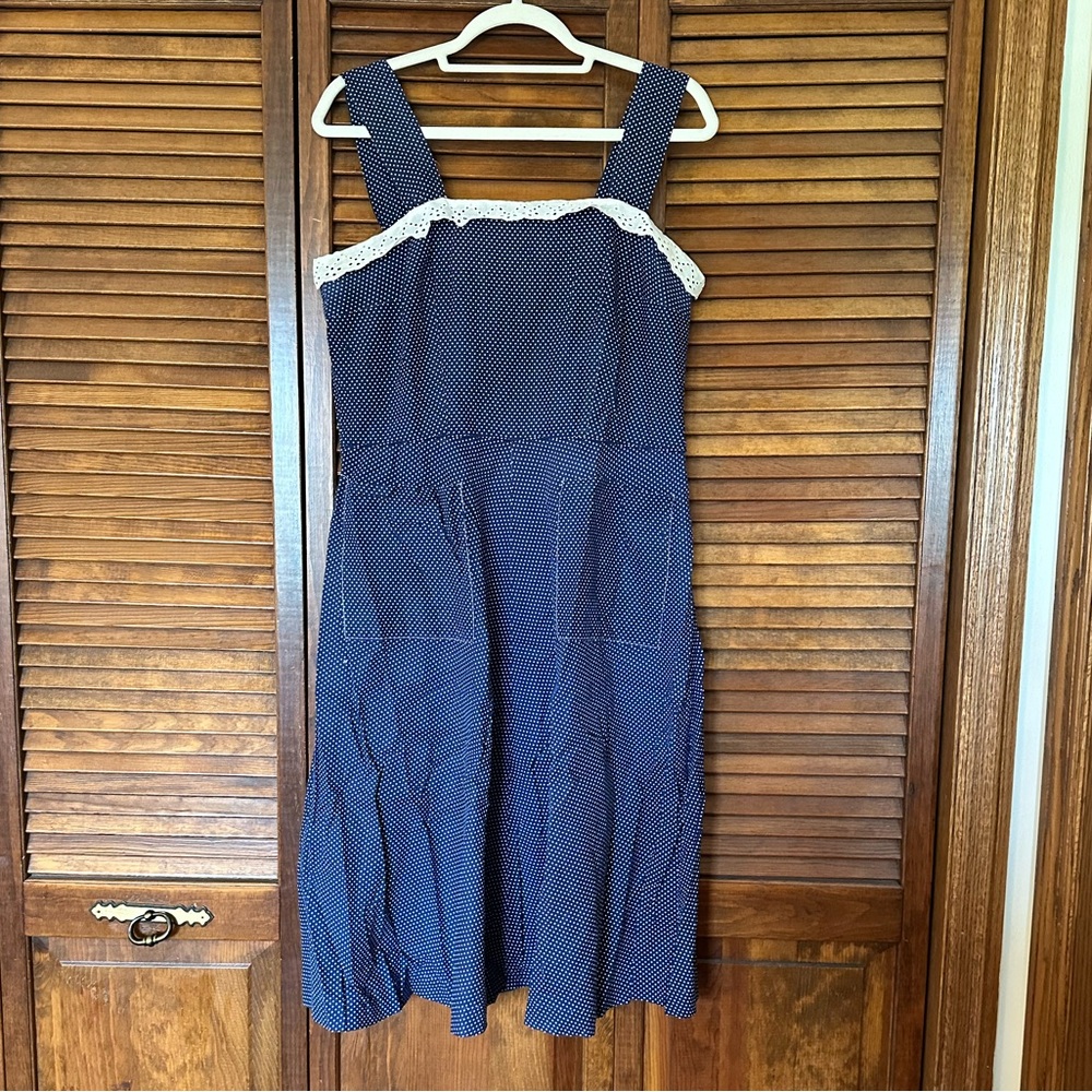 1950s vintage Country Club Frocks blue and white polka dot sundress. Size medium